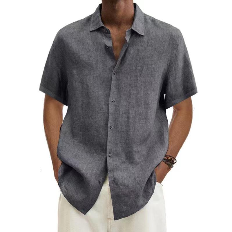 NOUVEAU RICHE Kurzarmhemd Leinen Herren Kühlkomfort Freizeit Outfit Grau