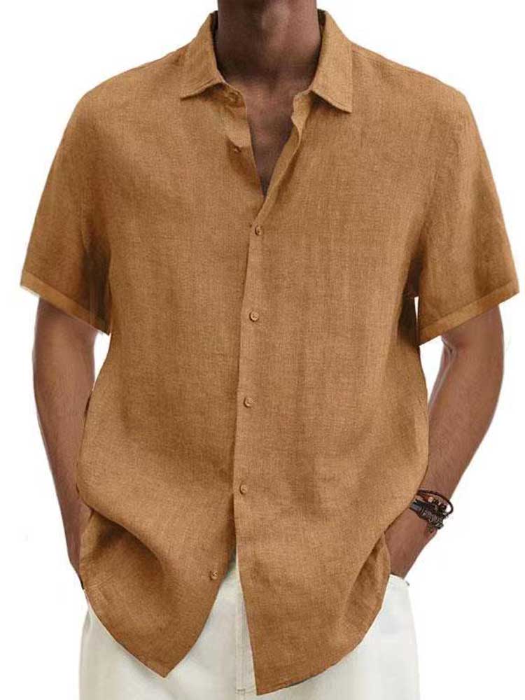 NOUVEAU RICHE Kurzarmhemd Leinen Herren Kühlkomfort Freizeit Outfit Khaki