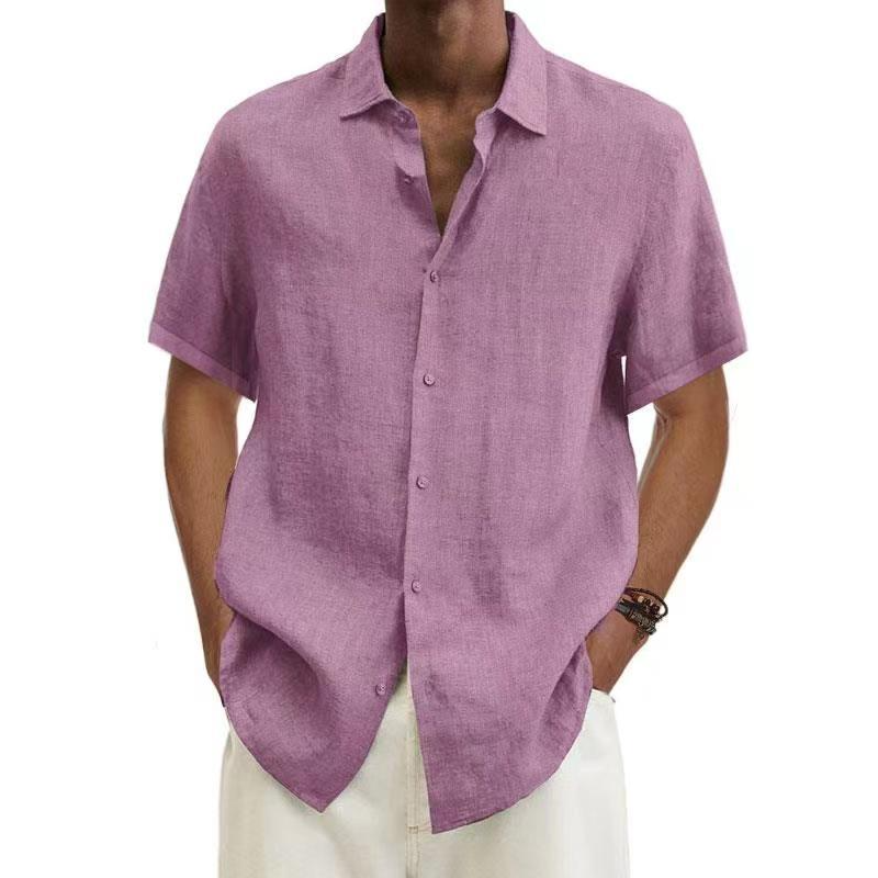 NOUVEAU RICHE Kurzarmhemd Leinen Herren Kühlkomfort Freizeit Outfit Rosa