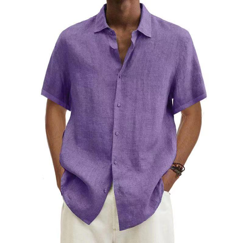 NOUVEAU RICHE Kurzarmhemd Leinen Herren Kühlkomfort Freizeit Outfit Lila