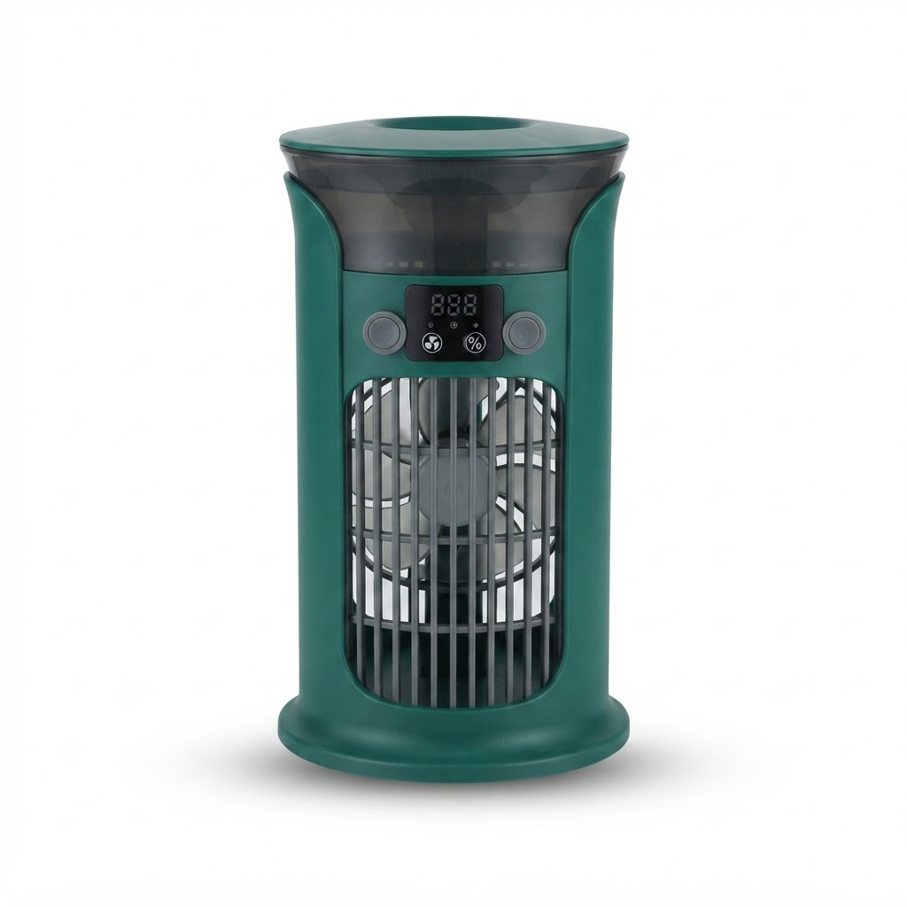 Leiser Mini-Luftkühler-Ventilator – Tragbare USB-Tischklimaanlage, Wassernebel-Luftbefeuchter und Nachtlicht für Zuhause, Büro und Camping 0