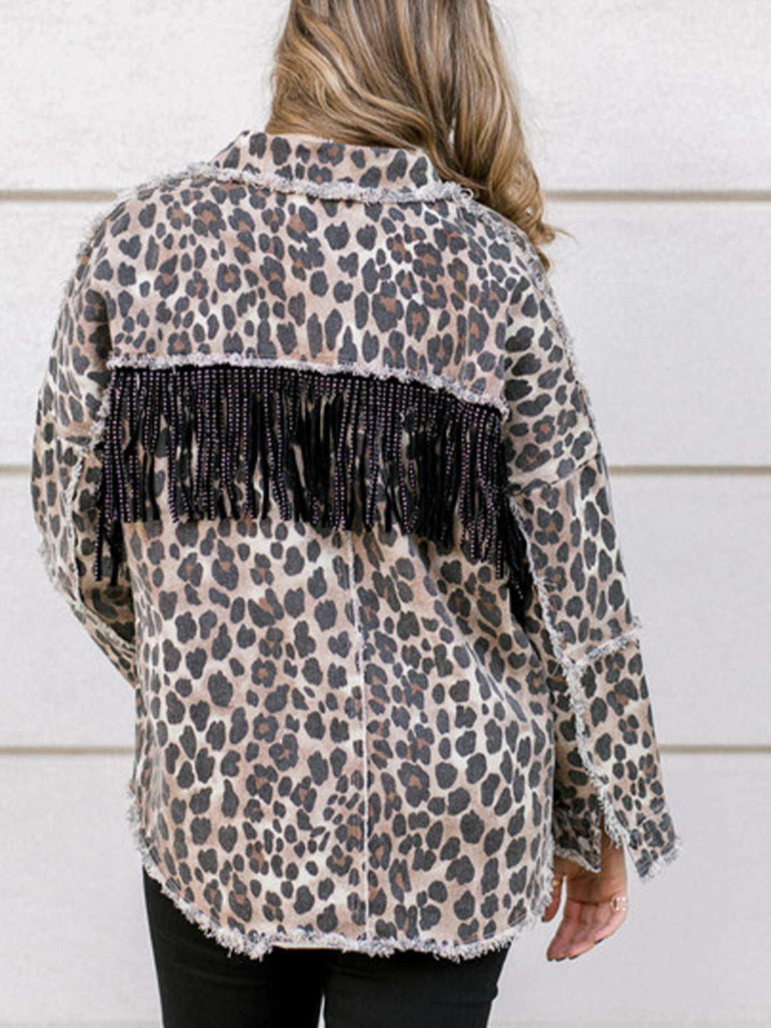 NOUVEAU RICHE Leopardenmuster Fransenjacke Mit Kragen Lockere Passform