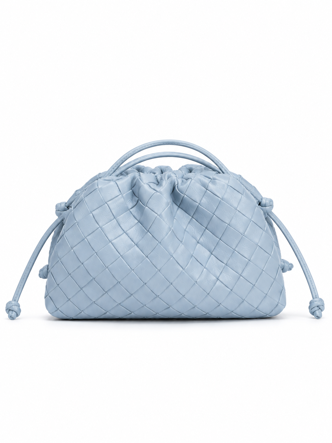 NOUVEAU RICHE Geflochtene Kordelzugtasche aus Kunstleder für Alltag und Abendveranstaltungen mit Stil und Funktionalität Blau 14x23x7 (cm)