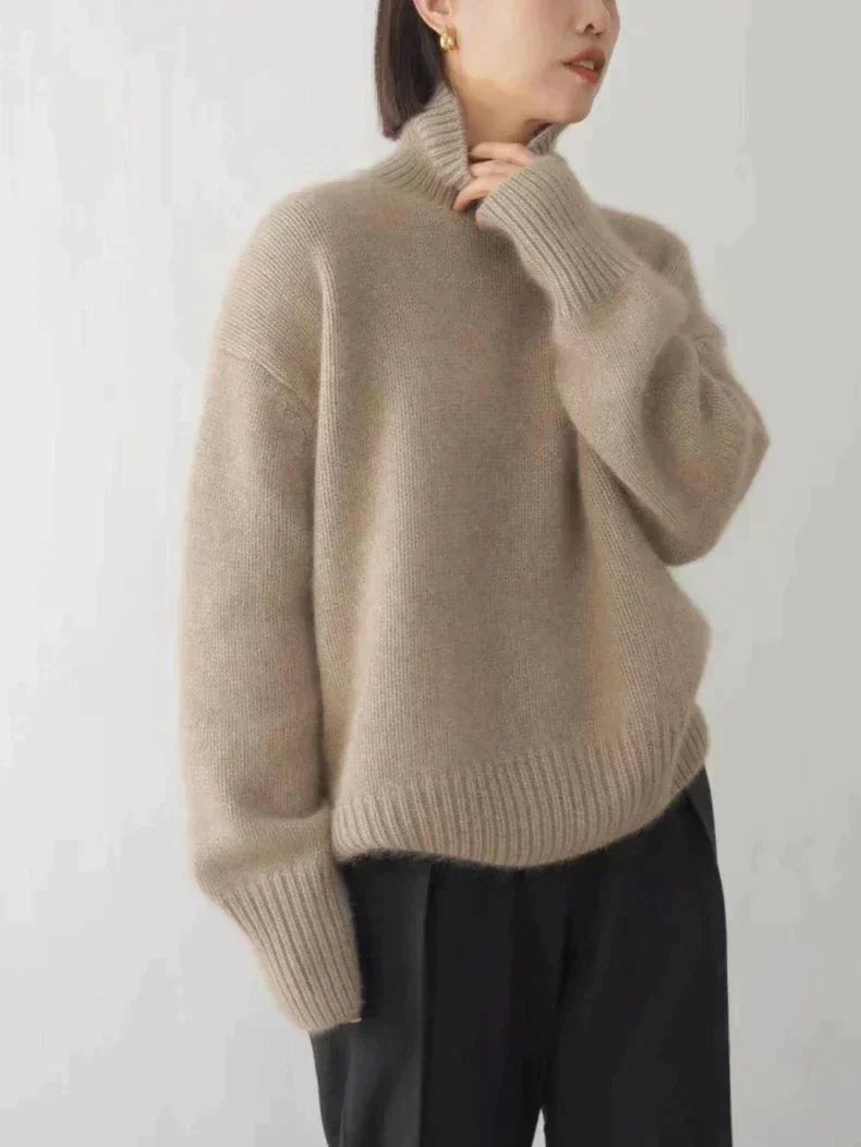 NOUVEAU RICHE Rollkragenpullover Damen Gerippte Oberfläche Winterwärme Khaki