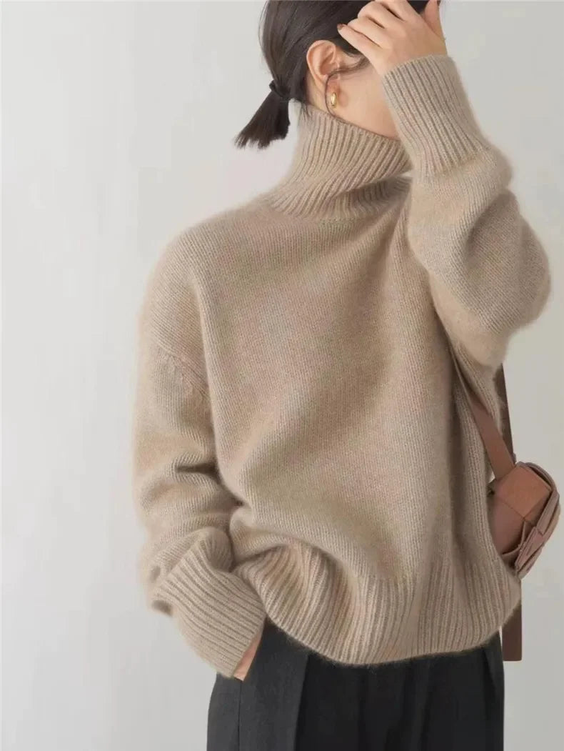 NOUVEAU RICHE Rollkragenpullover Damen Gerippte Oberfläche Winterwärme