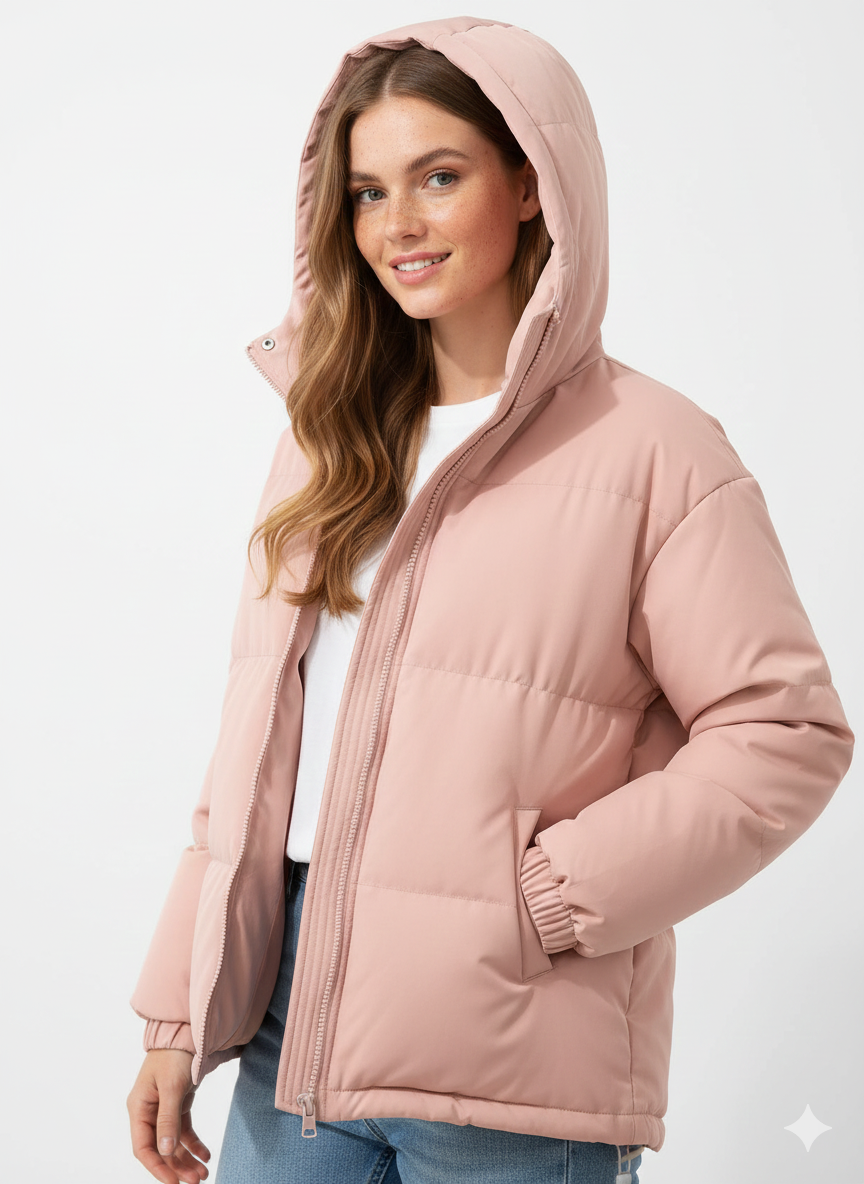NOUVEAU RICHE Damen Steppweste Lang – Mit Kapuze & Gerader Schnitt Rosa