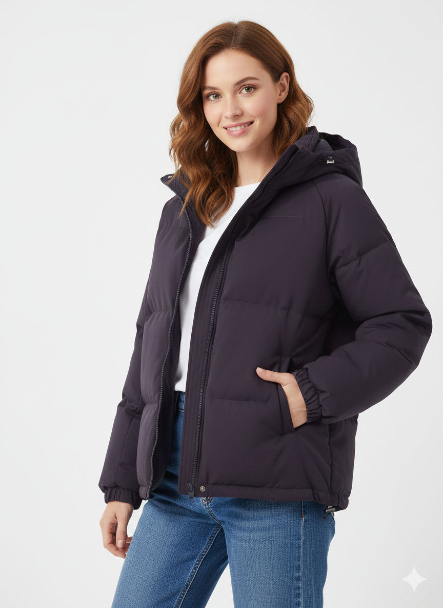 NOUVEAU RICHE Damen Steppweste Lang – Mit Kapuze & Gerader Schnitt Grau