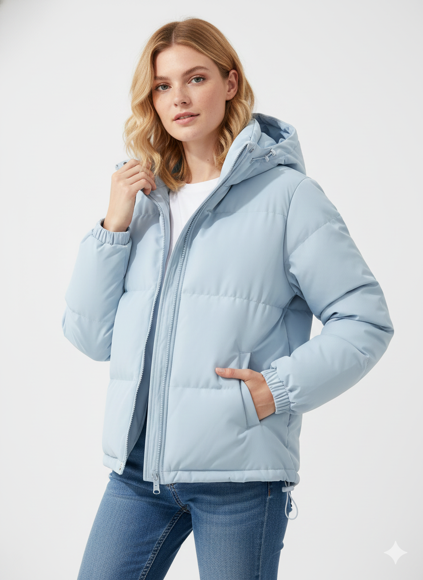 NOUVEAU RICHE Damen Steppweste Lang – Mit Kapuze & Gerader Schnitt Hellblau