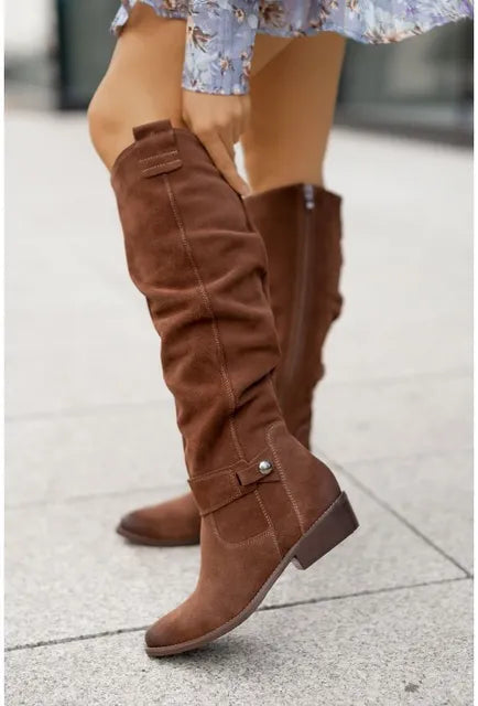 NOUVEAU RICHE Damen-Lederstiefel Aus Hochwertigem Leder Mit Zeitloser Eleganz Dunkelbraun