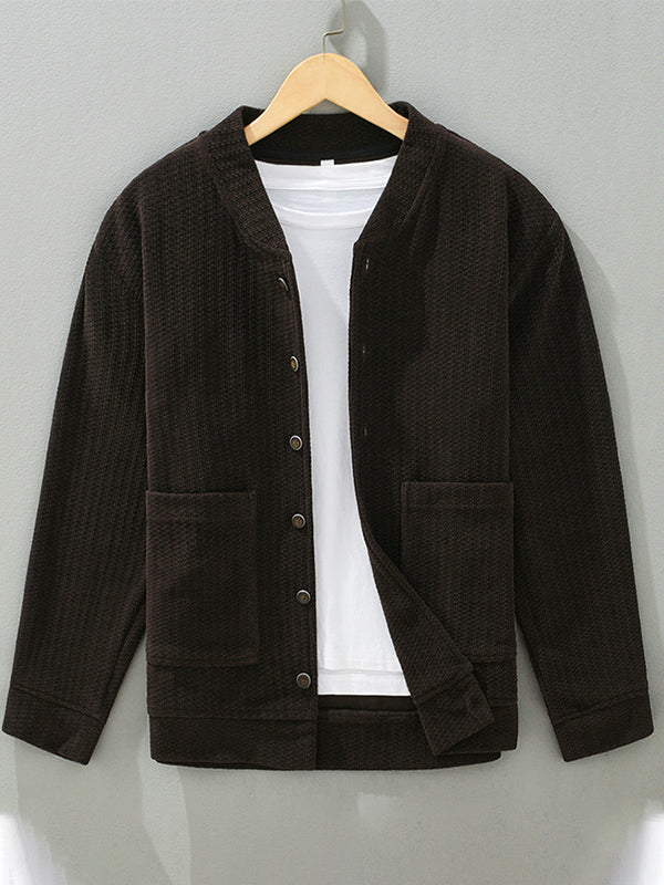NOUVEAU RICHE Lockere Cordjacke mit Stehkragen für Herren aus Dehnbarem Stoff mit Vertikaler Maserung für Bequemen Tragekomfort und Stil Braun