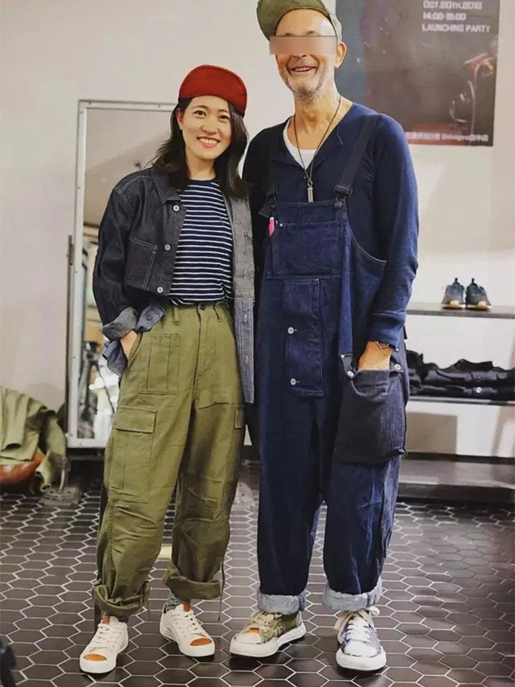 NOUVEAU RICHE Lockerer Jeans-Overall Mit Farblich Passender Tasche Aus 100 Prozent Baumwolle Schlabber-Overalls Mit Gerader Beinform Und 28 Zoll Innennaht Ideal Für Freizeit Und Alltag