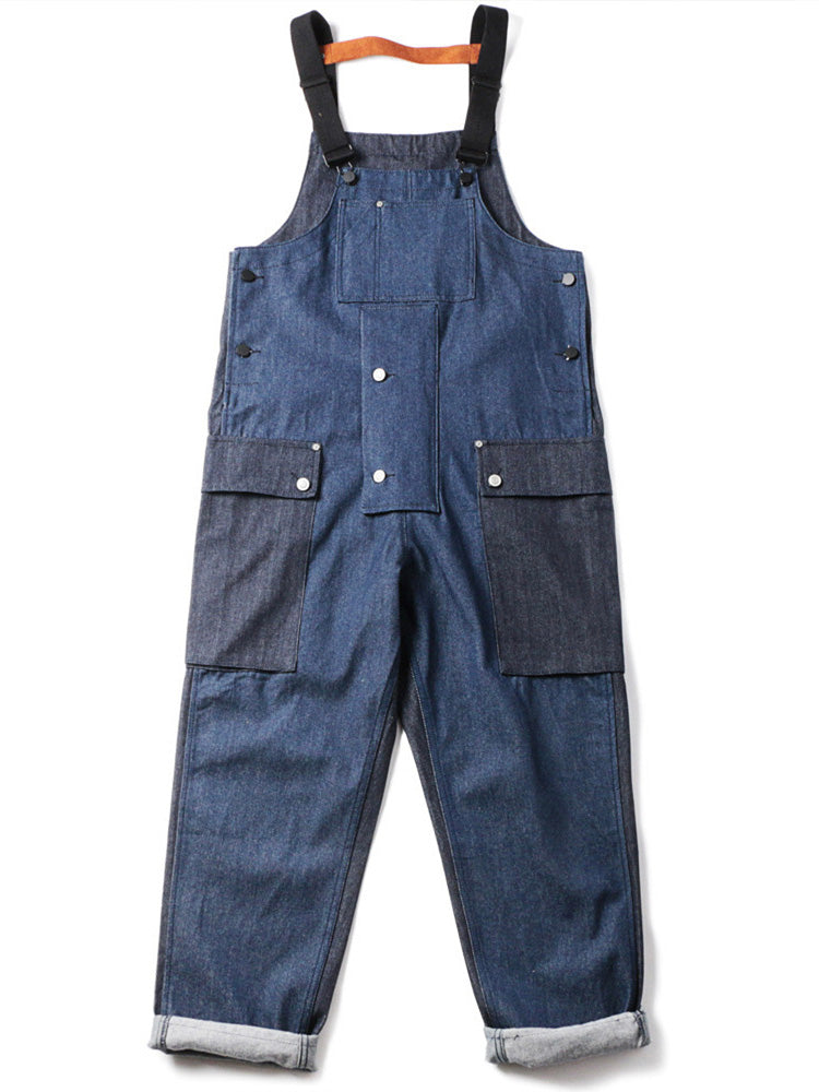 NOUVEAU RICHE Lockerer Jeans-Overall Mit Farblich Passender Tasche Aus 100 Prozent Baumwolle Schlabber-Overalls Mit Gerader Beinform Und 28 Zoll Innennaht Ideal Für Freizeit Und Alltag Blau
