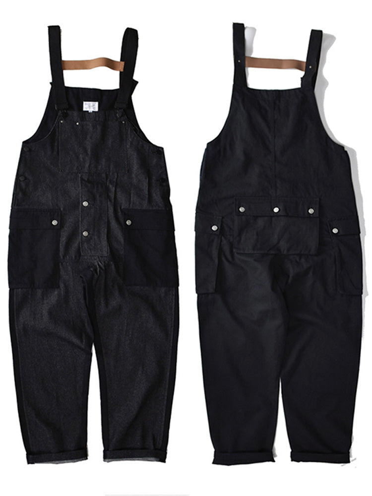 NOUVEAU RICHE Lockerer Jeans-Overall Mit Farblich Passender Tasche Aus 100 Prozent Baumwolle Schlabber-Overalls Mit Gerader Beinform Und 28 Zoll Innennaht Ideal Für Freizeit Und Alltag