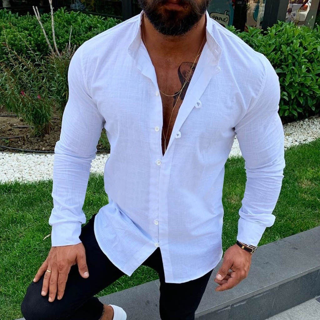 NOUVEAU RICHE Einfarbiges Herren Leinenhemd Sommerleicht Slim Fit weiß