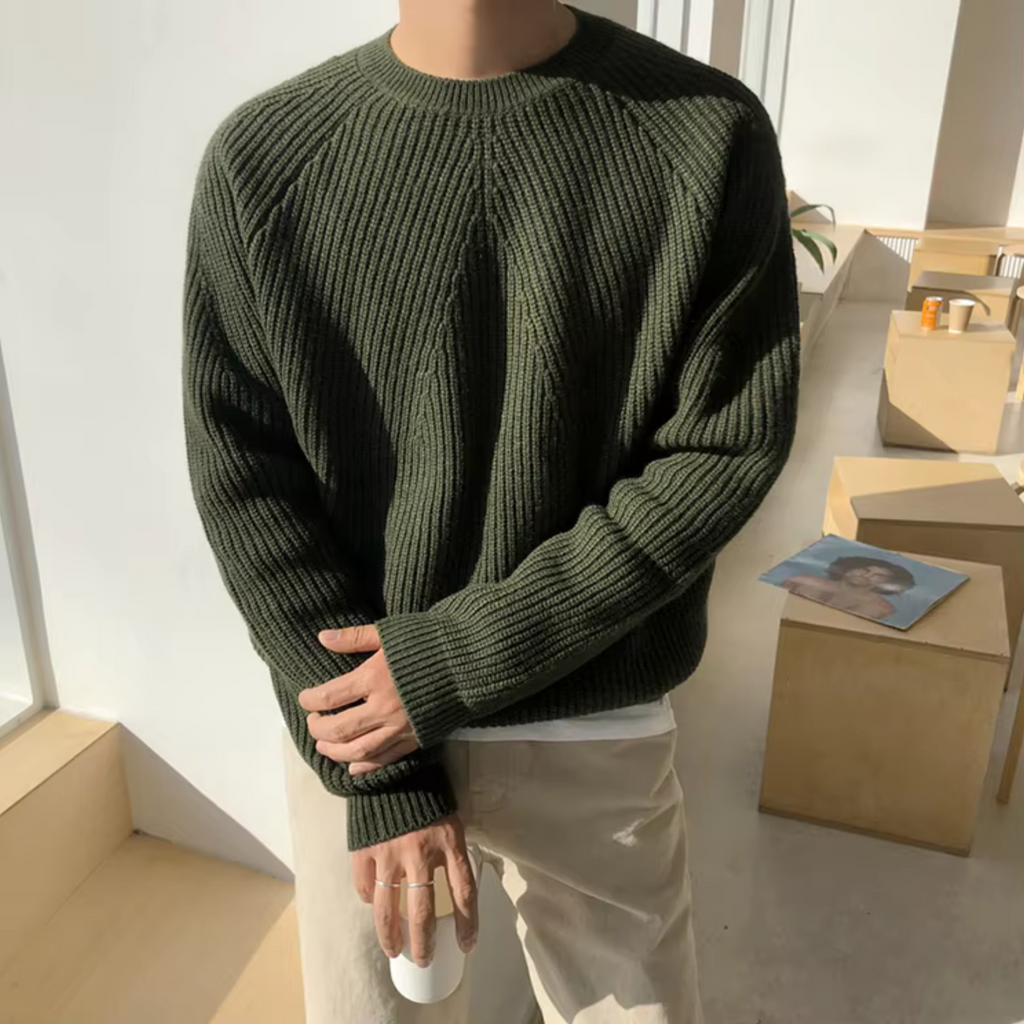 NOUVEAU RICHE Gerippter Baumwollpullover für Herren Zeitloser Komfort und Stil Vielseitiges Basic für Lagenlooks Hellgrau 3XL