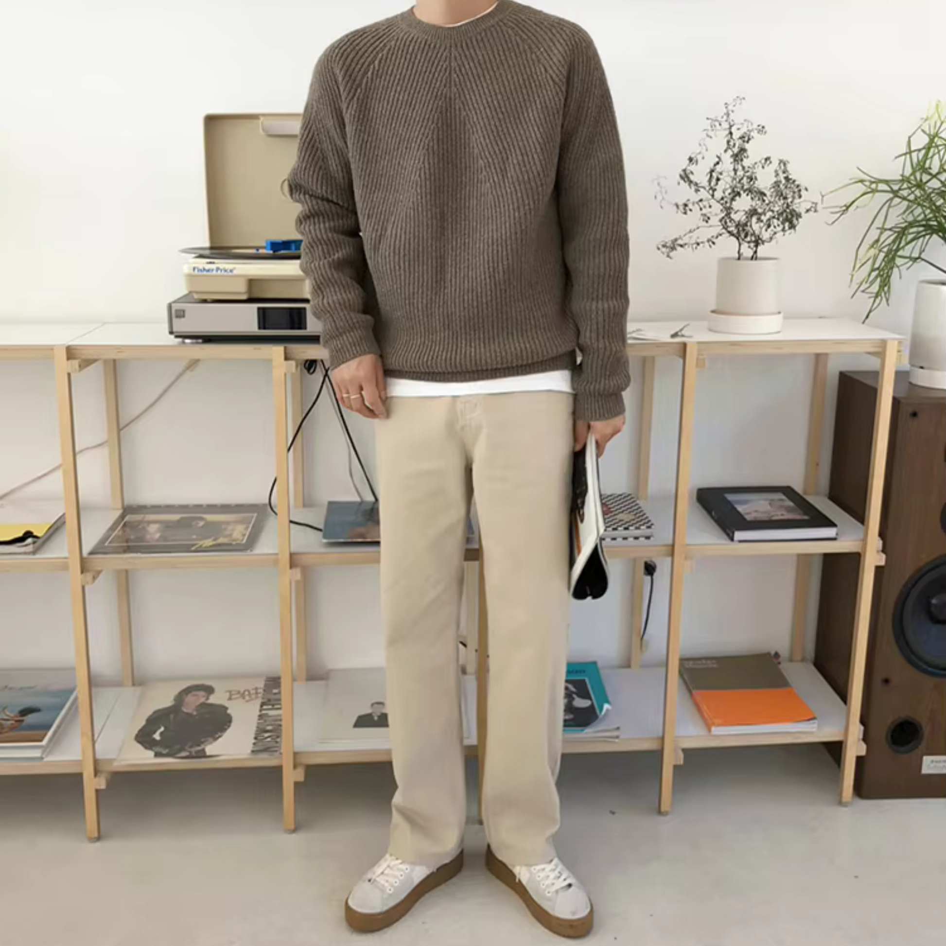 NOUVEAU RICHE Gerippter Baumwollpullover für Herren Zeitloser Komfort und Stil Vielseitiges Basic für Lagenlooks