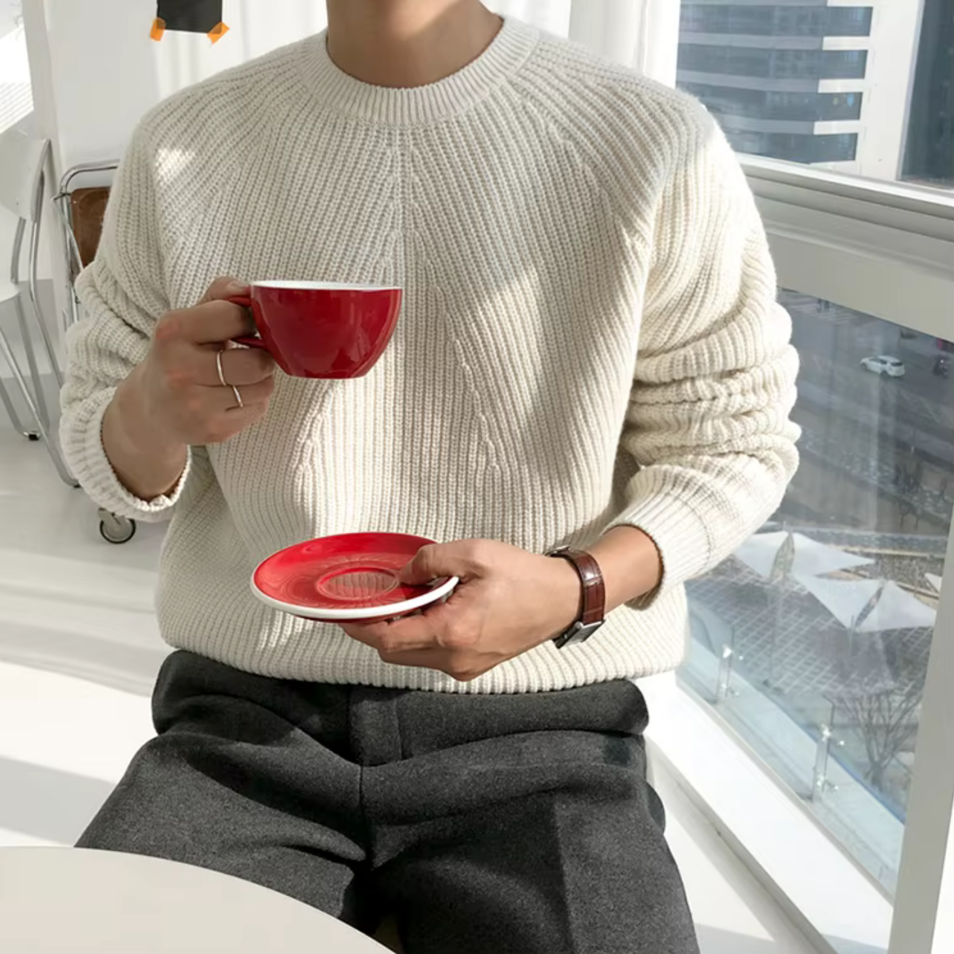 NOUVEAU RICHE Gerippter Baumwollpullover für Herren Zeitloser Komfort und Stil Vielseitiges Basic für Lagenlooks
