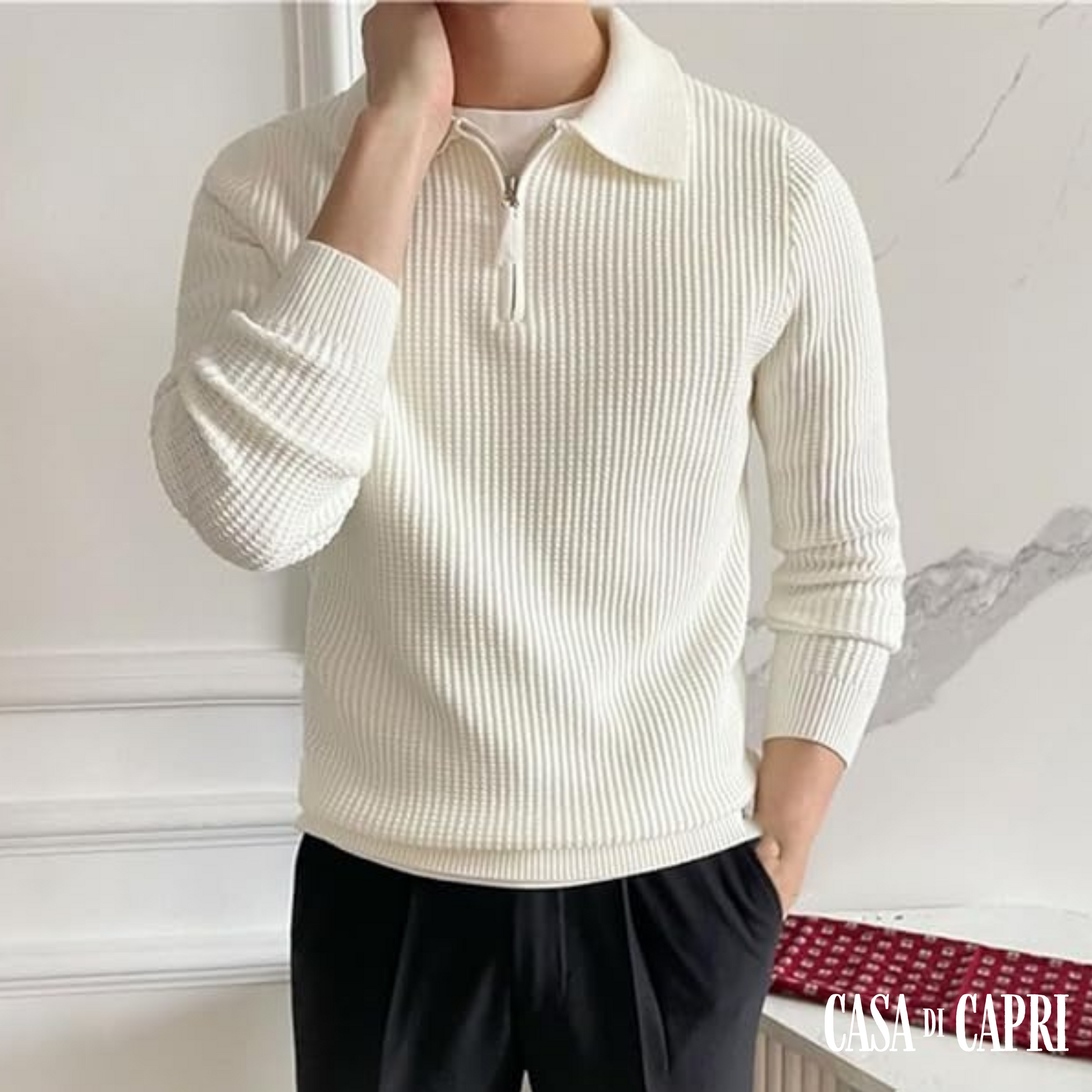 NOUVEAU RICHE Gerippter Baumwollpullover für Herren Zeitloser Komfort und Stil Vielseitiges Basic für Lagenlooks