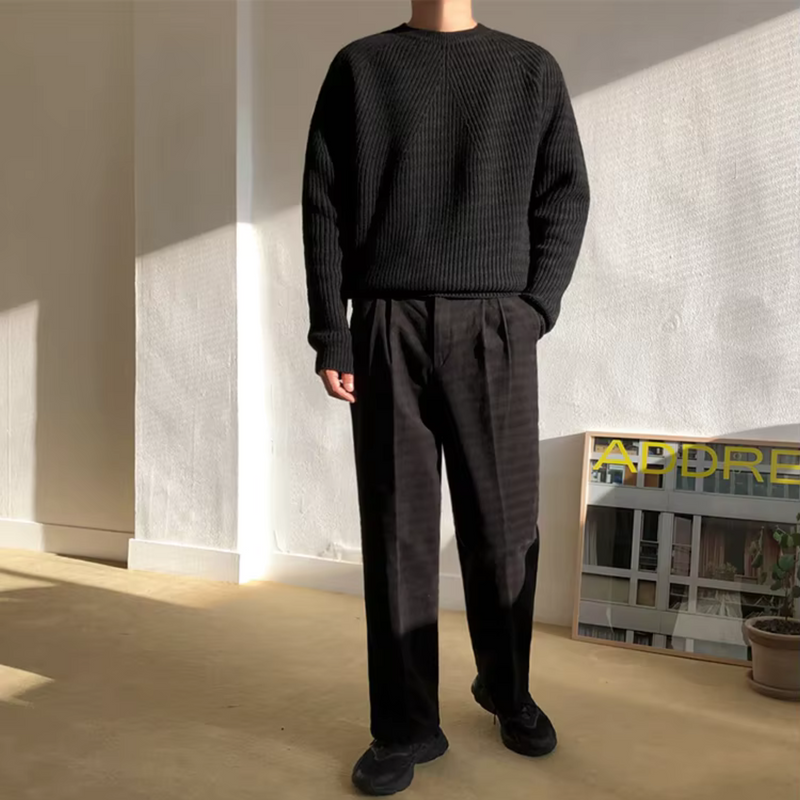 NOUVEAU RICHE Gerippter Baumwollpullover für Herren Zeitloser Komfort und Stil Vielseitiges Basic für Lagenlooks