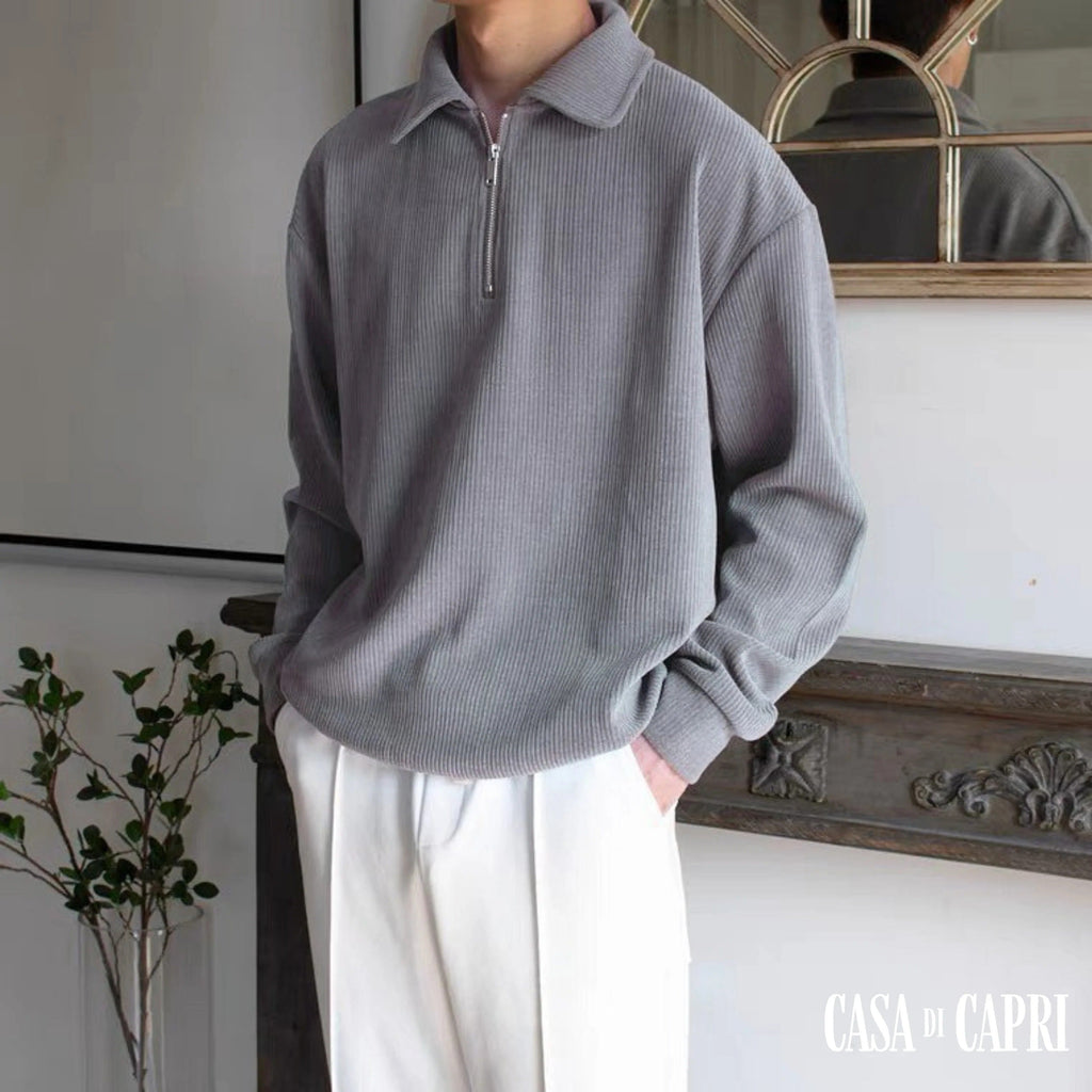 NOUVEAU RICHE Gerippter Baumwollpullover für Herren Zeitloser Komfort und Stil Vielseitiges Basic für Lagenlooks Hellgrau