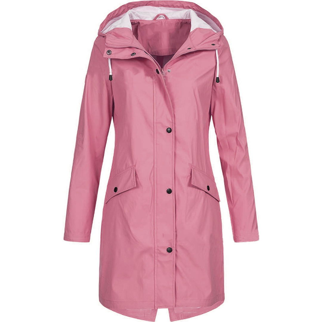 NOUVEAU RICHE Wasserdichter Regenmantel Damen Mit Kapuze Leicht Winddicht Rosa