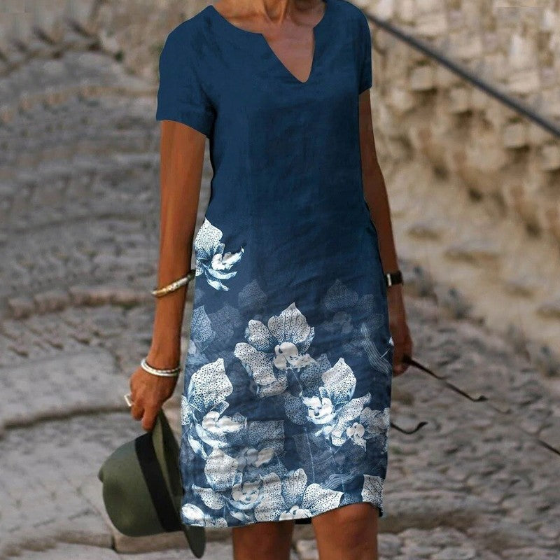 NOUVEAU RICHE Damenkleid Blumendruck Leichtes Gewebe Für Gartenpartys Blau
