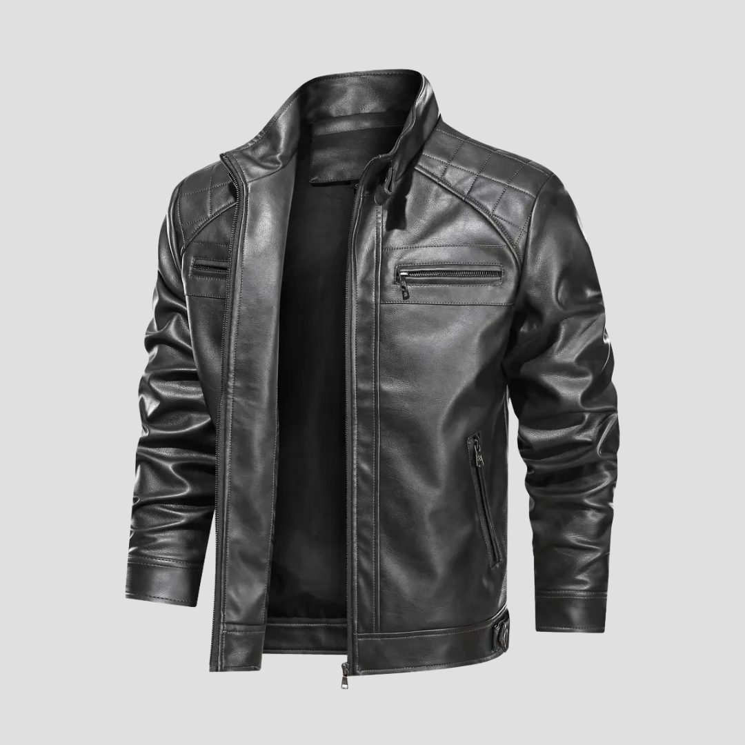 NOUVEAU RICHE Bikerjacke Kunstleder Schwarz Stehkragen Reißverschluss