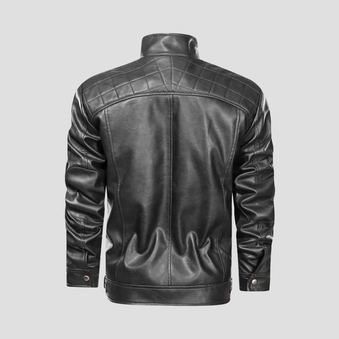 NOUVEAU RICHE Bikerjacke Kunstleder Schwarz Stehkragen Reißverschluss