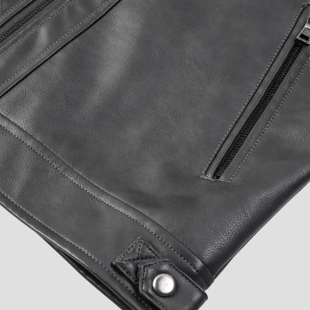 NOUVEAU RICHE Bikerjacke Kunstleder Schwarz Stehkragen Reißverschluss