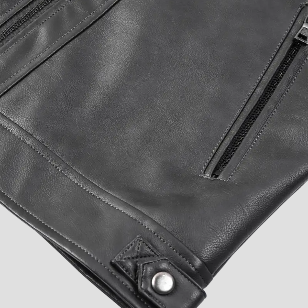 NOUVEAU RICHE Bikerjacke Kunstleder Schwarz Stehkragen Reißverschluss