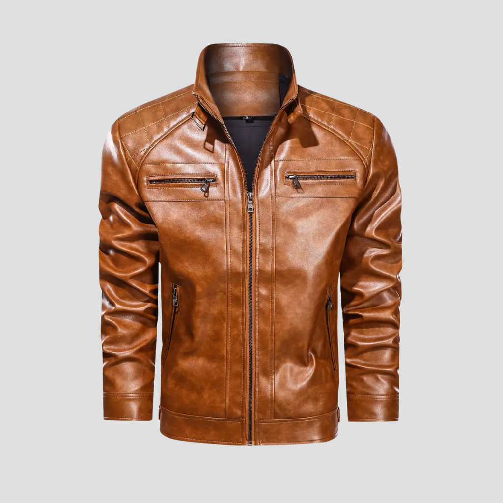 NOUVEAU RICHE Bikerjacke Kunstleder Schwarz Stehkragen Reißverschluss