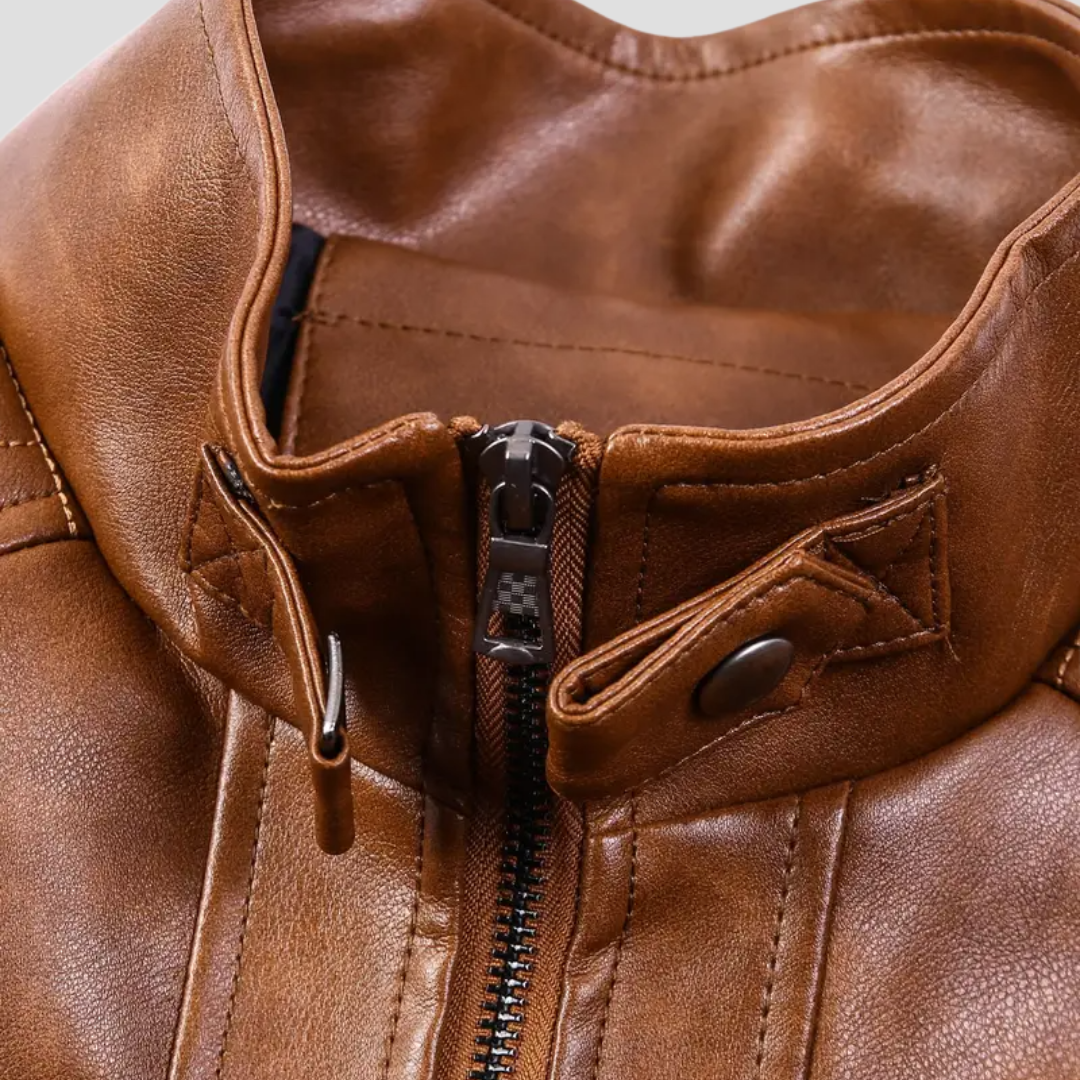 NOUVEAU RICHE Bikerjacke Kunstleder Schwarz Stehkragen Reißverschluss