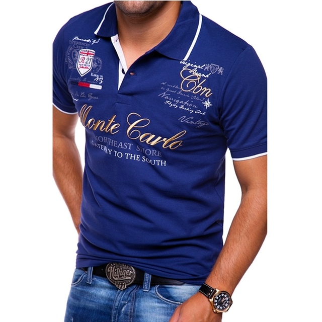 NOUVEAU RICHE Stylisches Herren Polo Shirt Slim Fit Aus Baumwolle Kurzarm Marineblau