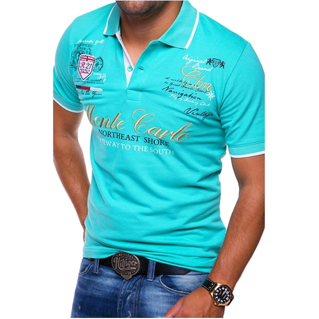 NOUVEAU RICHE Stylisches Herren Polo Shirt Slim Fit Aus Baumwolle Kurzarm Himmelblau 4XL