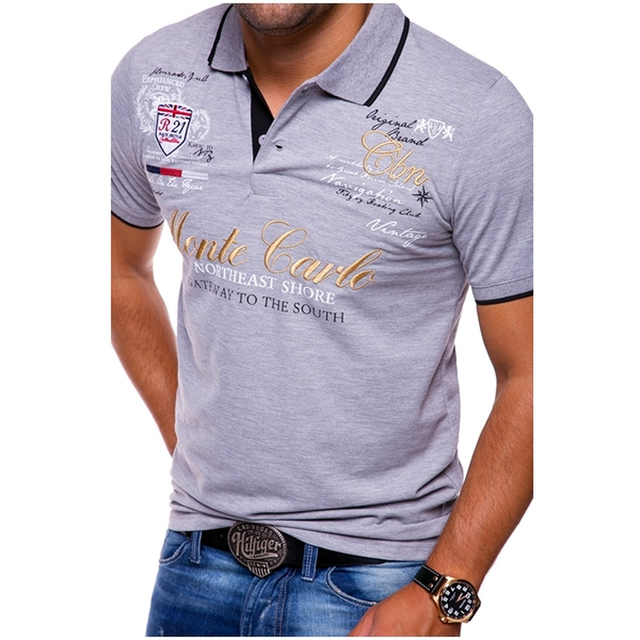 NOUVEAU RICHE Stylisches Herren Polo Shirt Slim Fit Aus Baumwolle Kurzarm grau