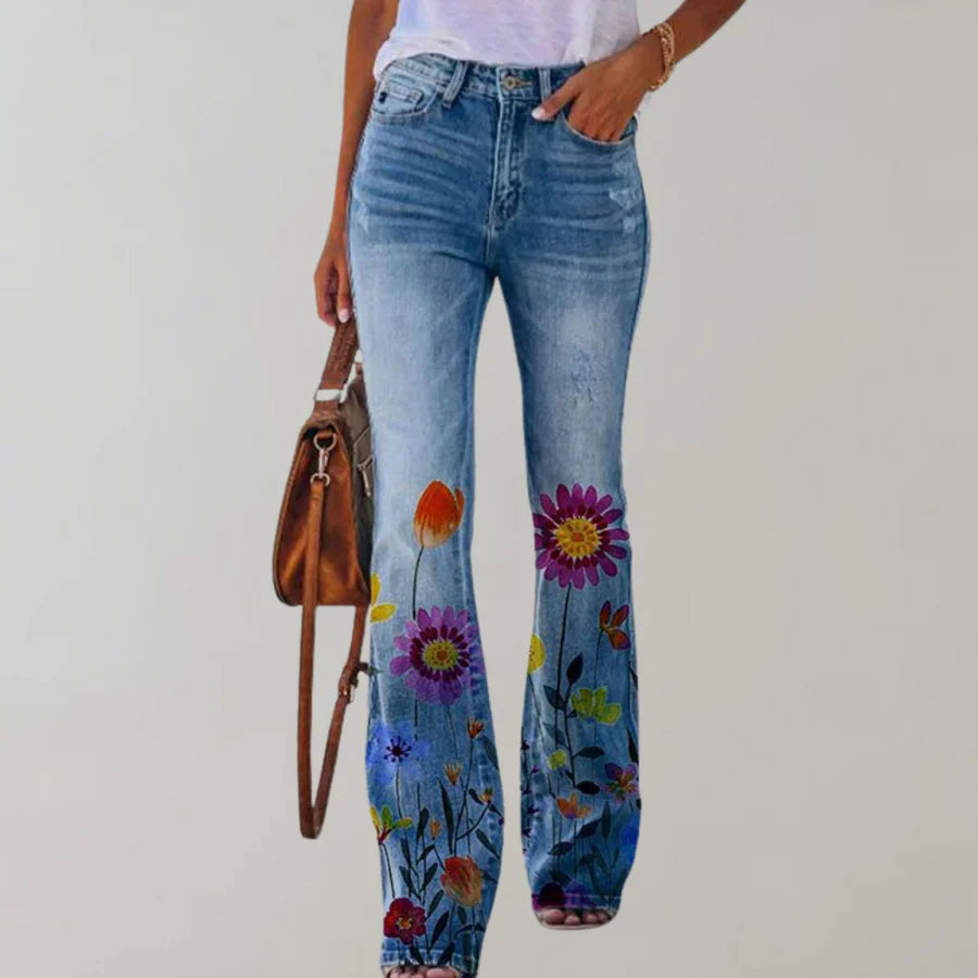 NOUVEAU RICHE Damen Flare Jeans Mit Florales Muster Und Bequeme Passform Blau 1