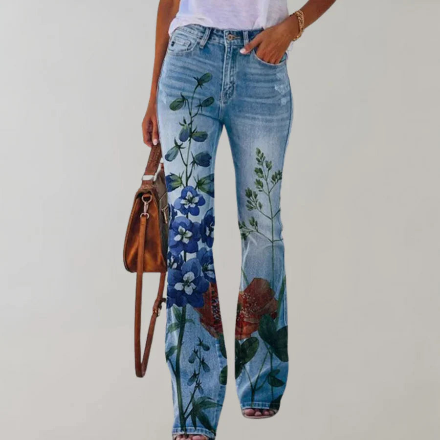 NOUVEAU RICHE Damen Flare Jeans Mit Florales Muster Und Bequeme Passform Blau 3