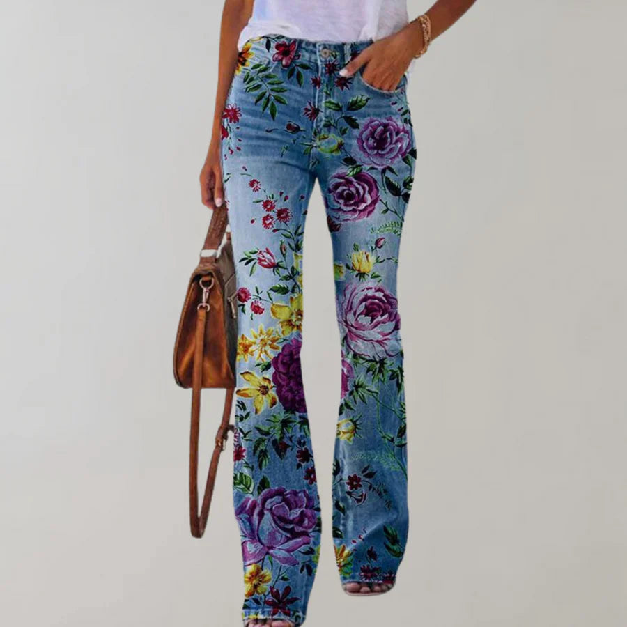 NOUVEAU RICHE Damen Flare Jeans Mit Florales Muster Und Bequeme Passform Blau 5