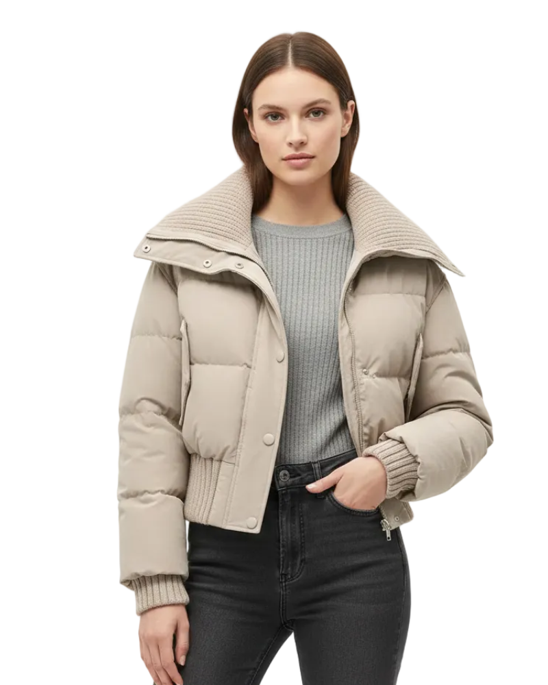 NOUVEAU RICHE Damen Daunenjacke Oversize – Steppmuster & Leichte Wärme Crème
