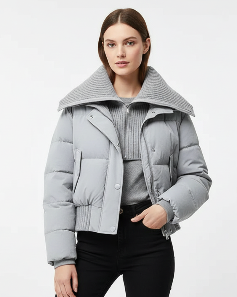 NOUVEAU RICHE Damen Daunenjacke Oversize – Steppmuster & Leichte Wärme Grau