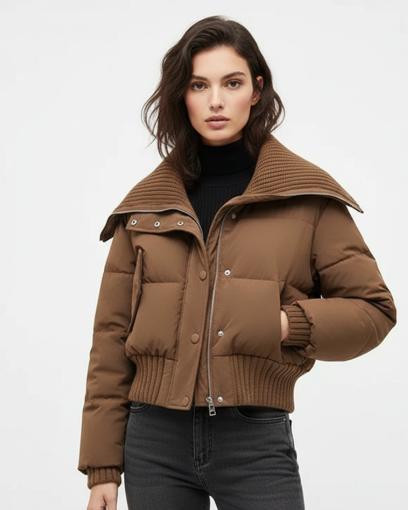 NOUVEAU RICHE Damen Daunenjacke Oversize – Steppmuster & Leichte Wärme Braun