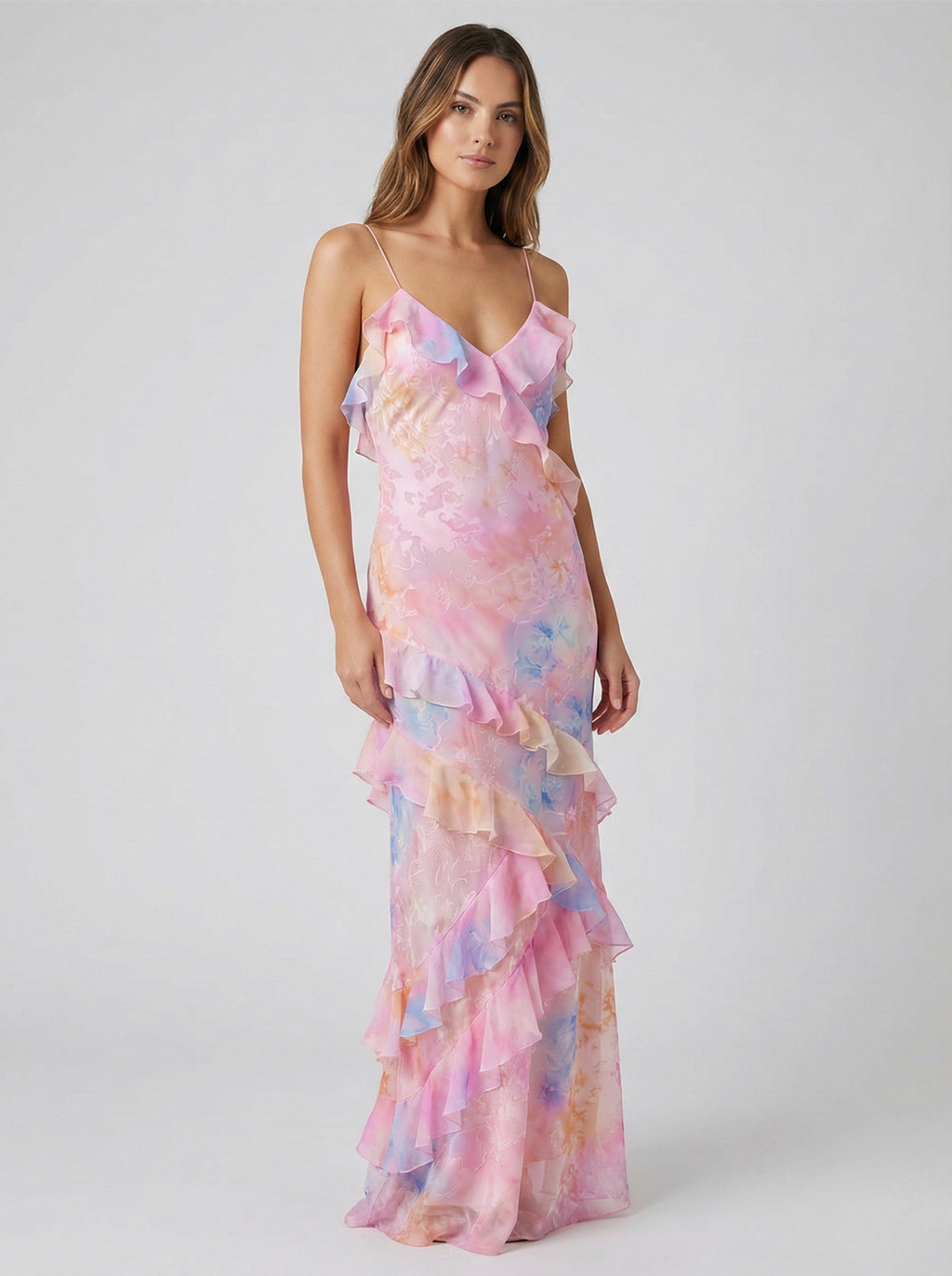 NOUVEAU RICHE Damen-Maxikleid – Pastellfarben & Sonnenuntergangs-Eleganz in fließender Silhouette Rosa