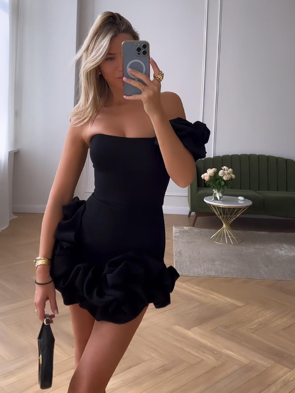 NOUVEAU RICHE Damen-Minikleid – Mehrlagige Volants & romantischer Stil Schwarz