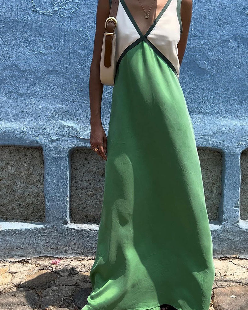 NOUVEAU RICHE Damen-Maxikleid – Kontrastfarben, V-Ausschnitt & figurschmeichelnde Silhouette