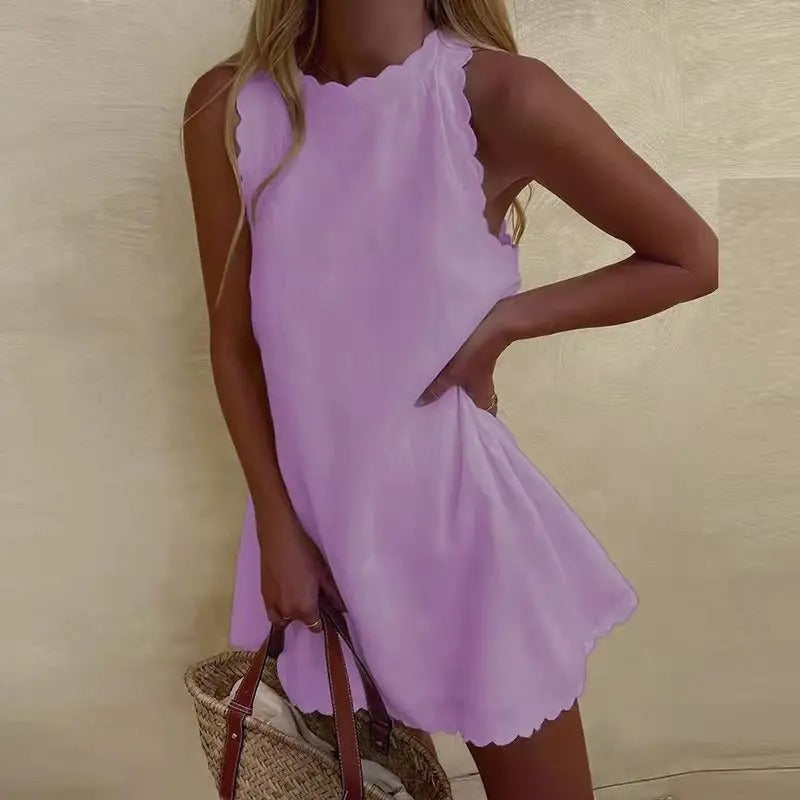 NOUVEAU RICHE Damen-Sommerkleid – Leichtes Material mit Wellenkante & weichem Griff Lila