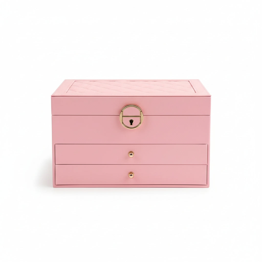 NOUVEAU RICHE Luxuriöse Mehrschichtige Schmuckbox PU-Leder Geräumige Fächer Rosa