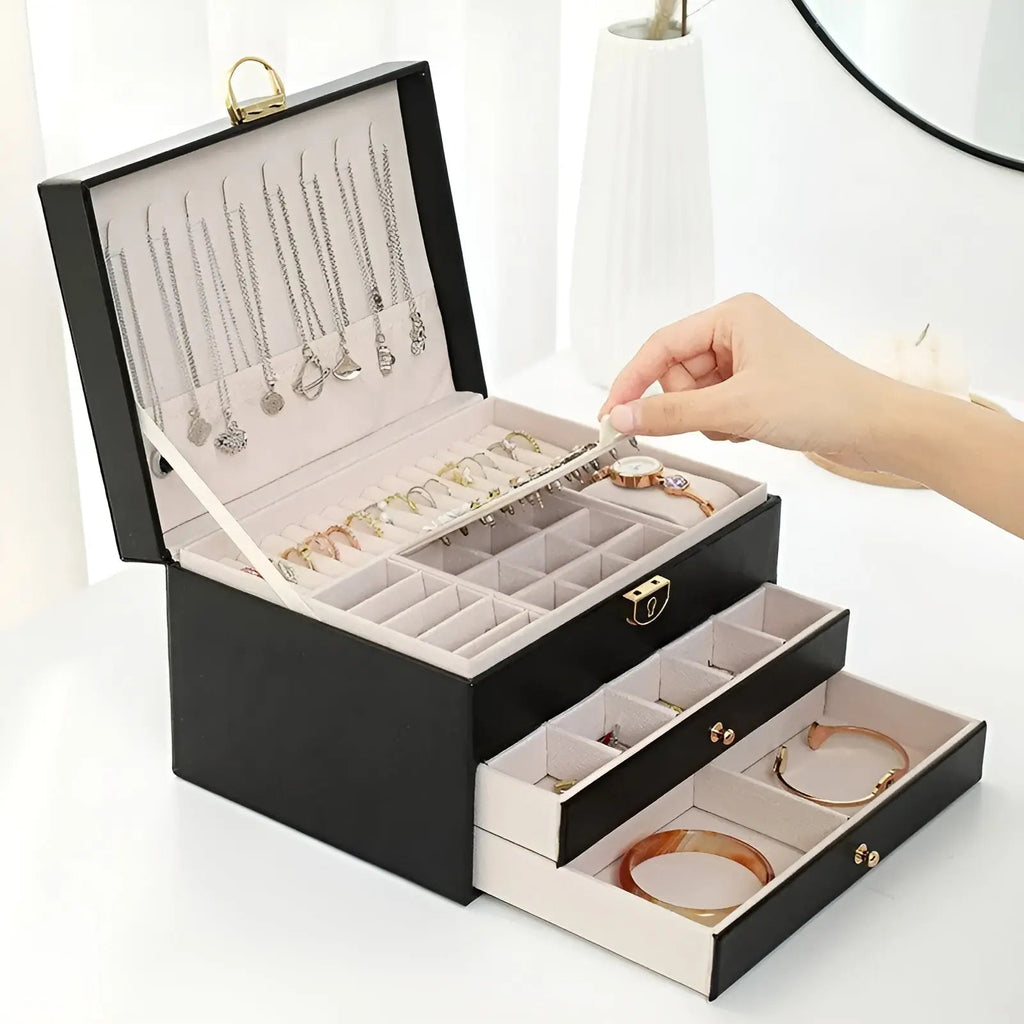 NOUVEAU RICHE Luxuriöse Mehrschichtige Schmuckbox PU-Leder Geräumige Fächer