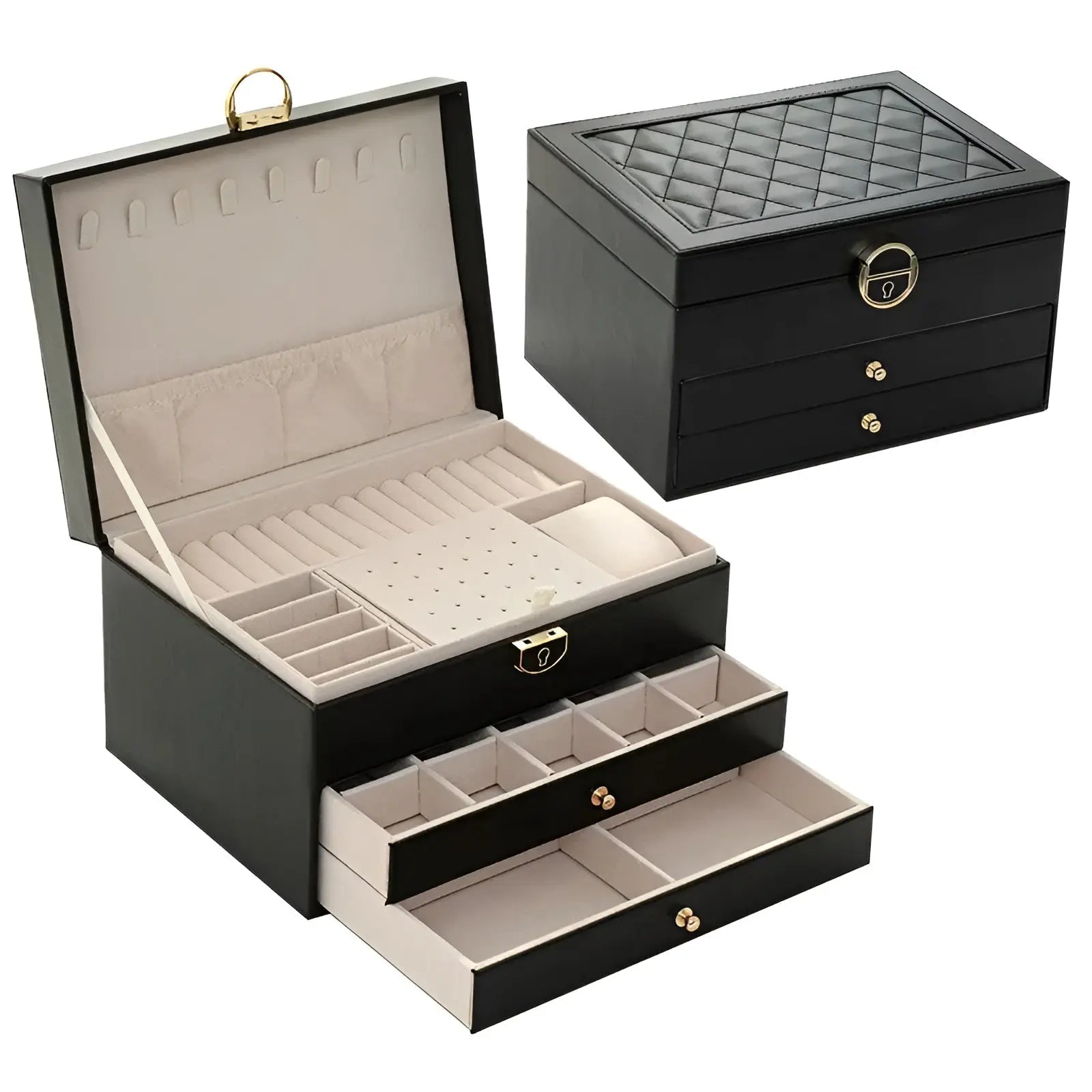NOUVEAU RICHE Luxuriöse Mehrschichtige Schmuckbox PU-Leder Geräumige Fächer