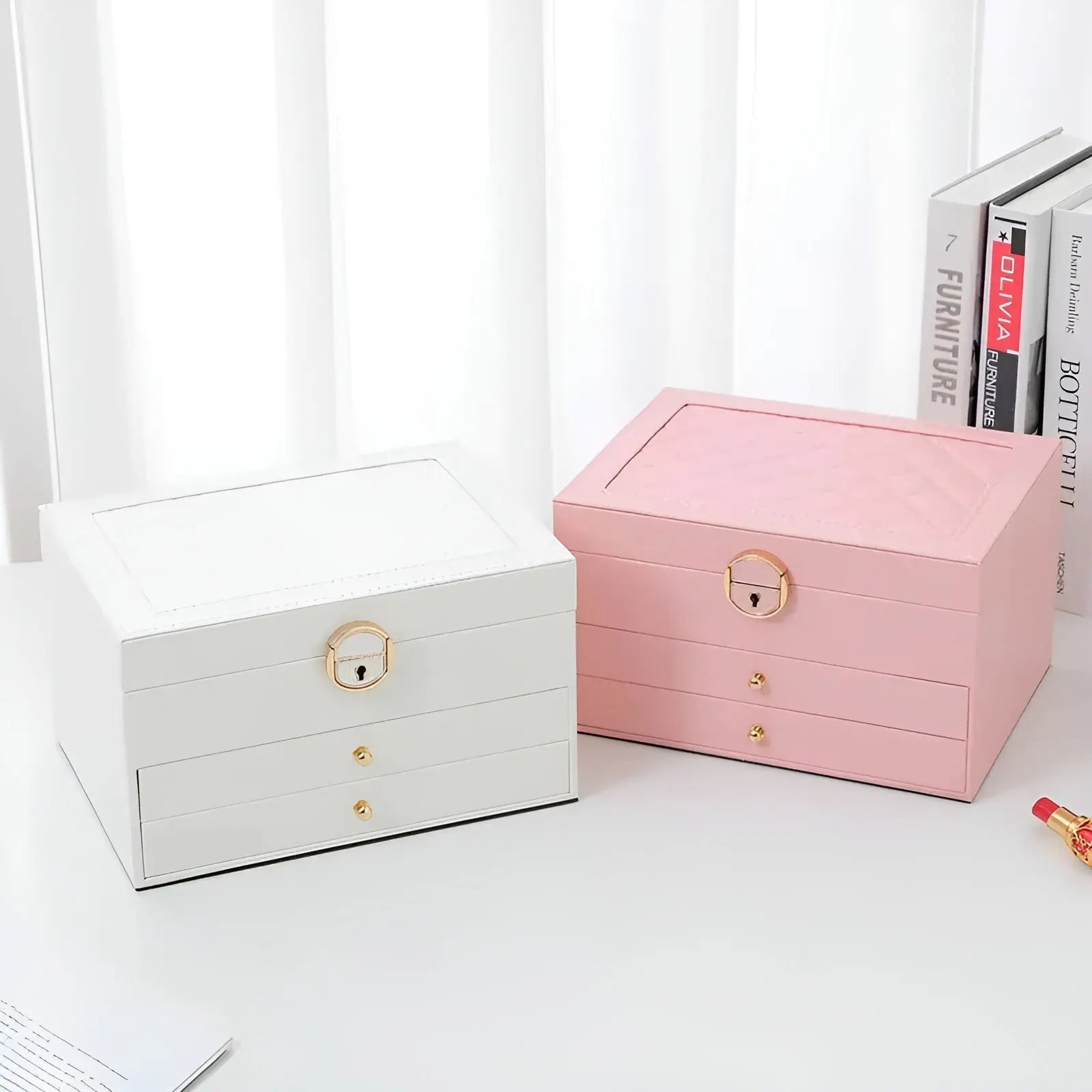 NOUVEAU RICHE Luxuriöse Mehrschichtige Schmuckbox PU-Leder Geräumige Fächer