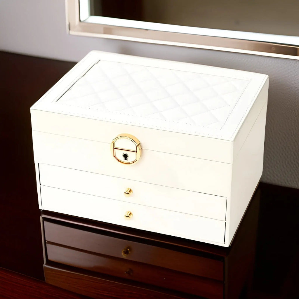 NOUVEAU RICHE Luxuriöse Mehrschichtige Schmuckbox PU-Leder Geräumige Fächer Weiß